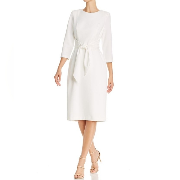 Adrianna Papell Dresses & Skirts - Adrianna Papell Ivory Knit Crepe Tie Waist Sheath Dress Size 14 MSRP $129